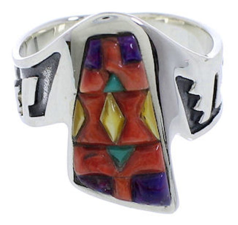 Sterling Silver Southwest Multicolor Ring Size 8-1/4 EX40935
